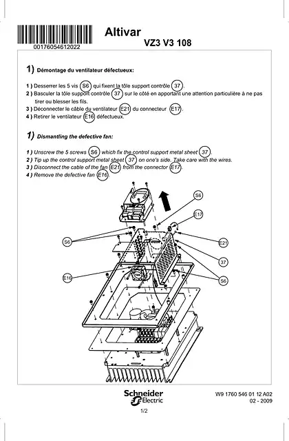 schneider施耐德Instruction sheet ATV31 Fan kit VZ3V3108